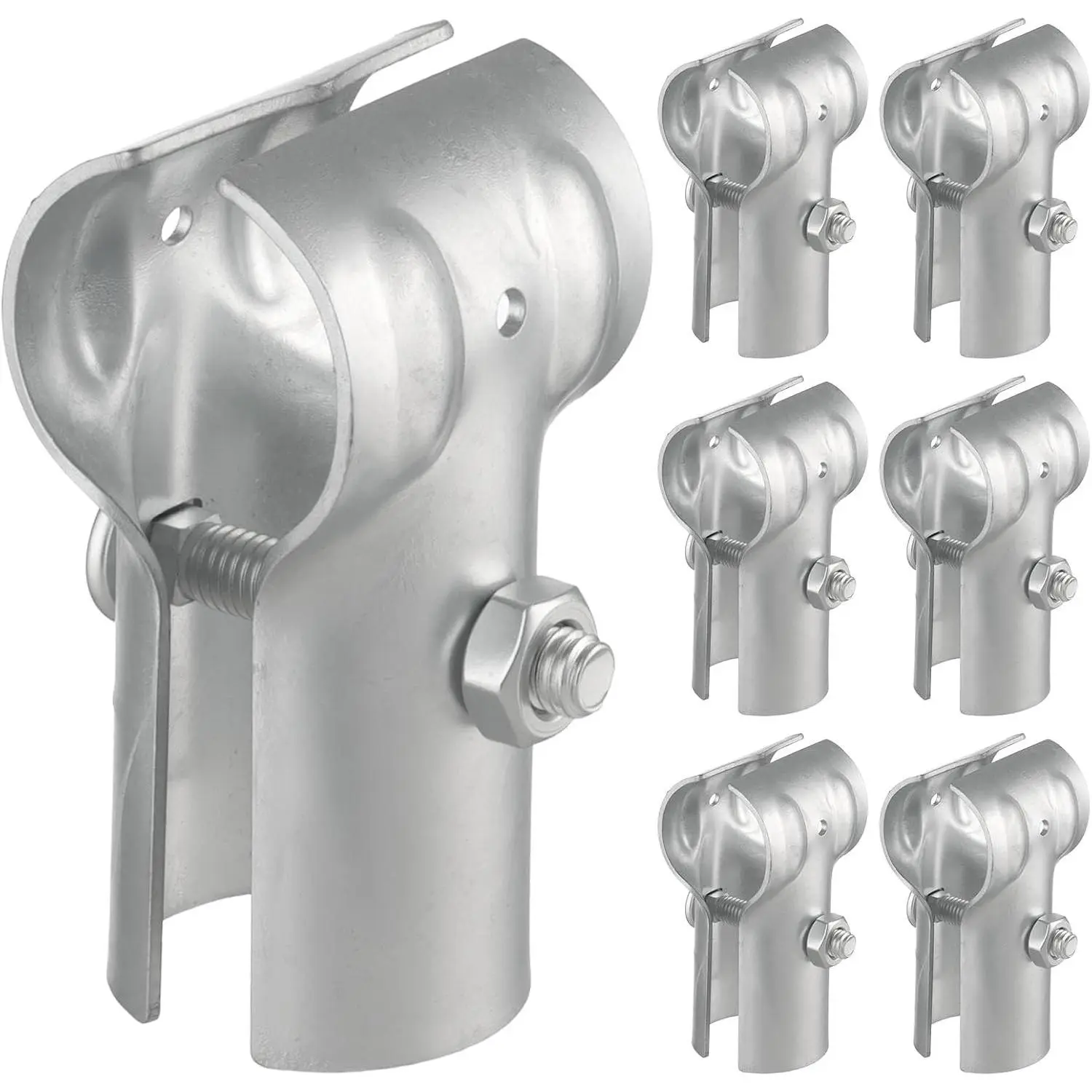 6 Pcs End Rail Clamps 1-3/8" Pipe Chain Link Fence Galvanized Steel T Clamp Chain Link Fence Parts for Fences, handrails, Dog Kennels, Bolts and Nuts Included