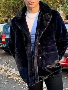 Men's Loose Fit Collared Solid Color Open Front Classic Jacket, Fall Winter Men's Outerwear, Casual Blazer for Daily Wear