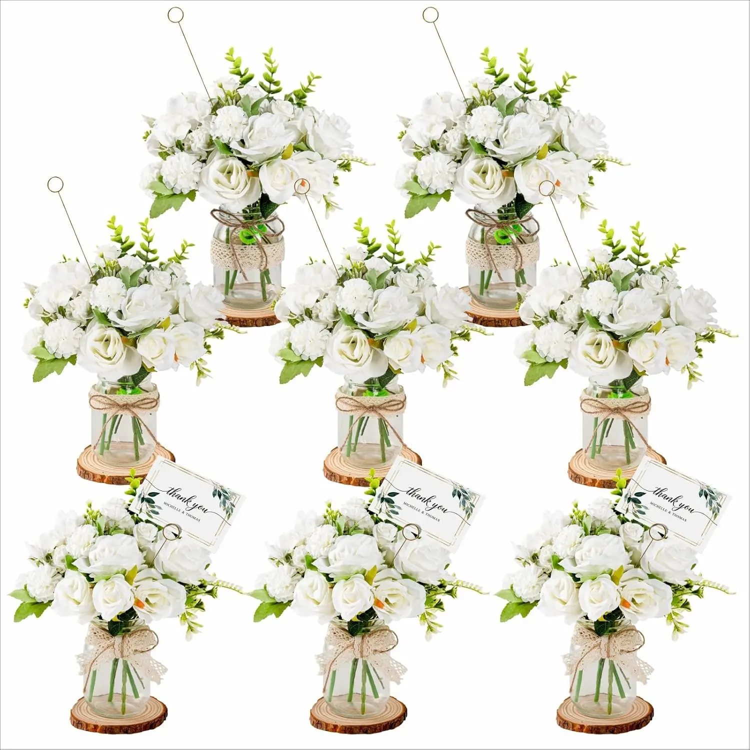 Set 8 Mason Jar Table Centerpiece - Wedding Centerpieces for Tables, Mason Jar Flower Centerpiece Vases Decor- Boho  Rustic for Engagement, Bridal Shower, Wedding, Versatile Decor(White)