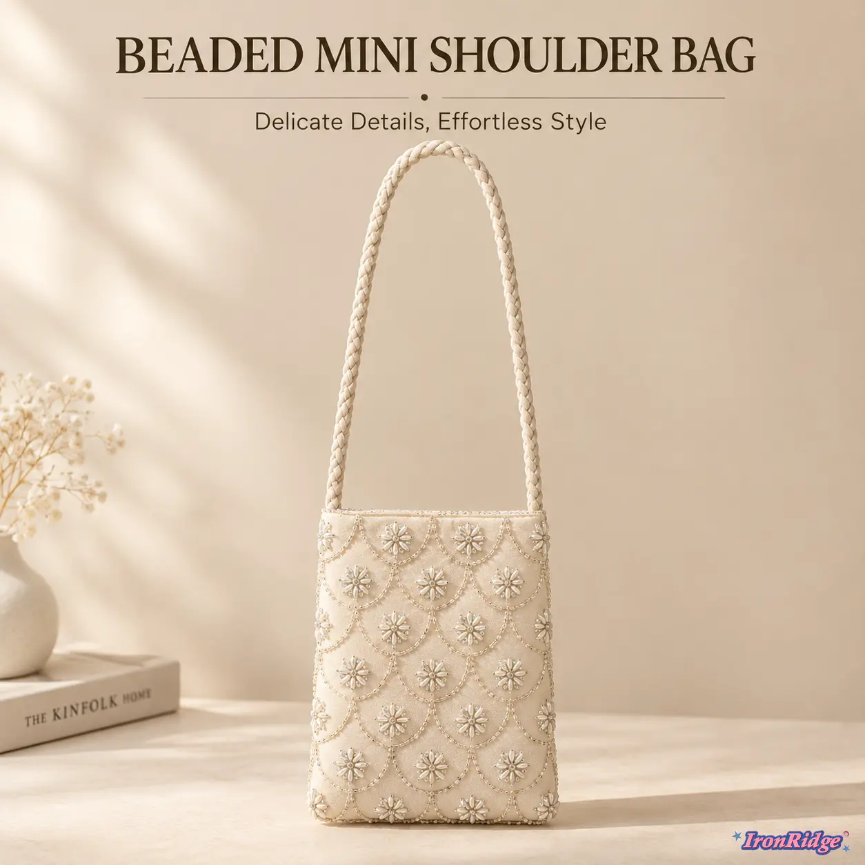 Women's Beaded Fabric Shoulder Bag with Crossbody Strap & Embroidery Detail - 2026 Elegant Formal Clutch for Wedding Banquet Evening Events (Sports & Outdoor Accessories Compatibility Note)