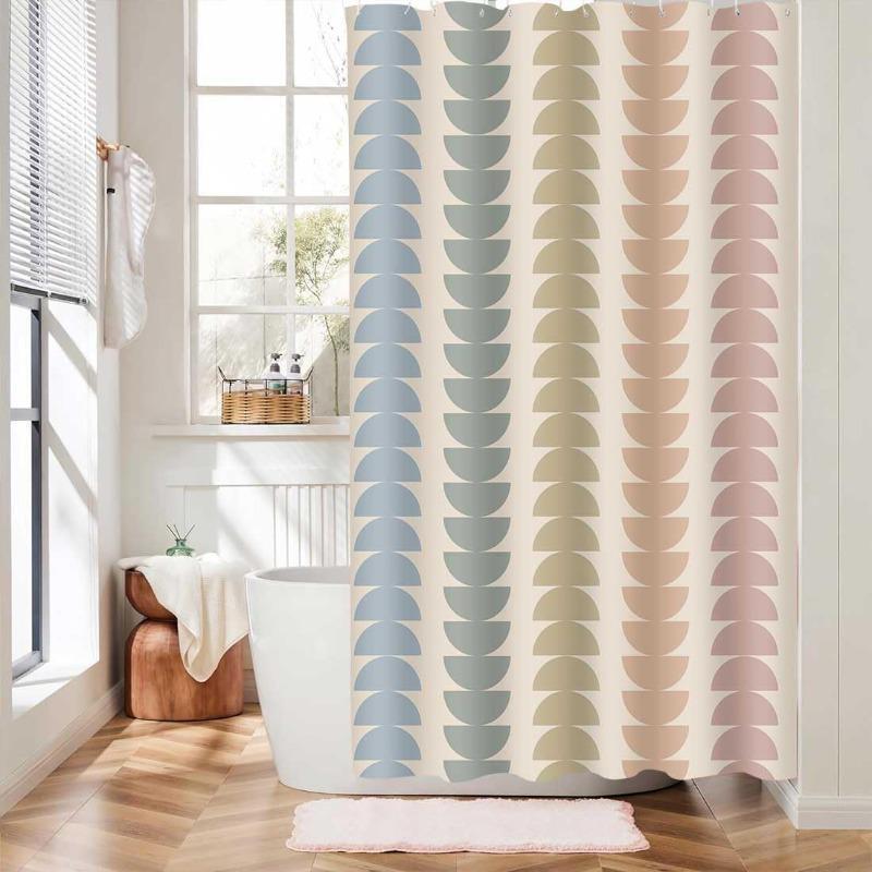 2D Flat 1Pc Rainbow Bohemian Arch Shower Curtain - High Quality Large Size 71X 71inch Pastel Pink Beige Blue Mint Green Turquoise Bathroom Decoration, Machine Washable with Grommet Top, Semi-Circular Rainbow Arch Window Design, Suitable for Bathtubs