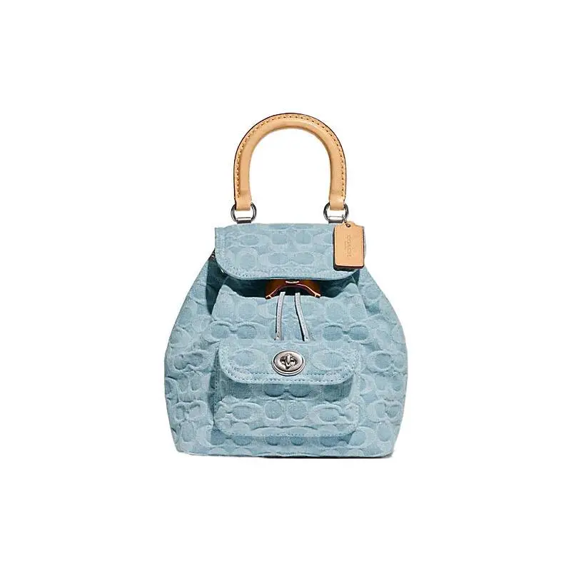 COACH Riya 23 Monogram Lock-Clasp Classic Canvas Backpack for Women, Medium Size, Blue