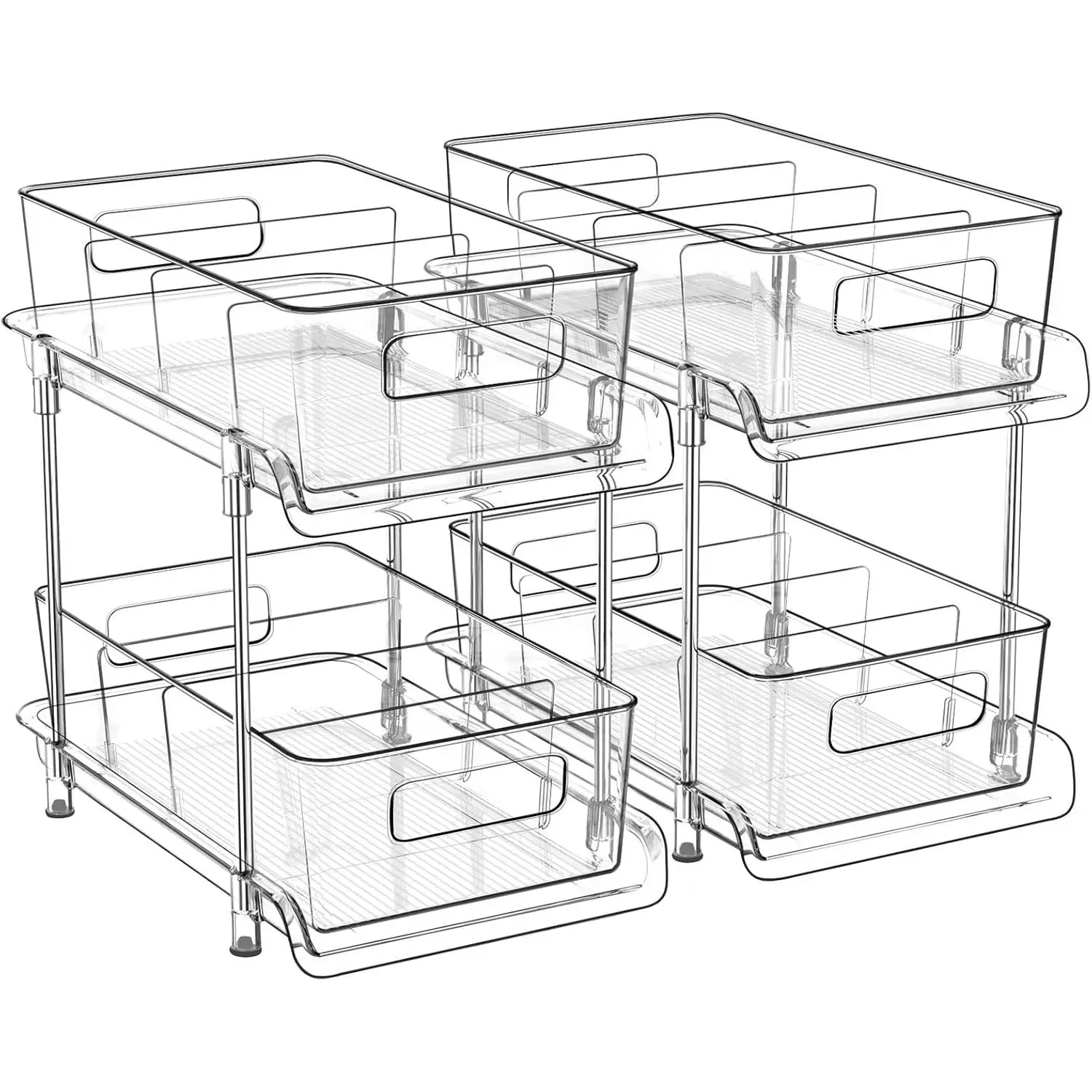 2-Tier Bathroom Organizer with Dividers, Clear Under Sink and Pull-Out Cabinet Organizer for Kitchen and Pantry Storage