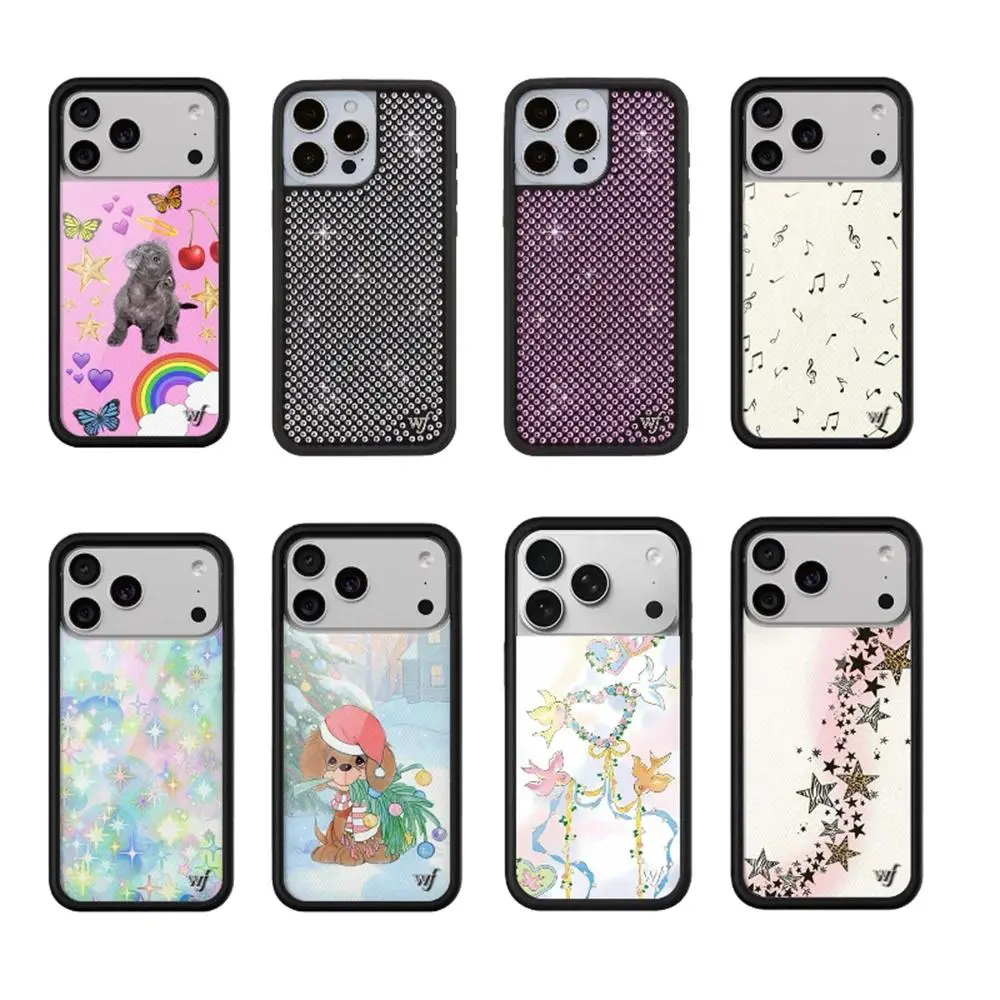 Wildflower 2025 New Cherry puppy Phone Case Flash Diamond For iPhone 17 Pro Max 12 13 14 15 plus 16 Pro Cover 3D WF Cartoon Case