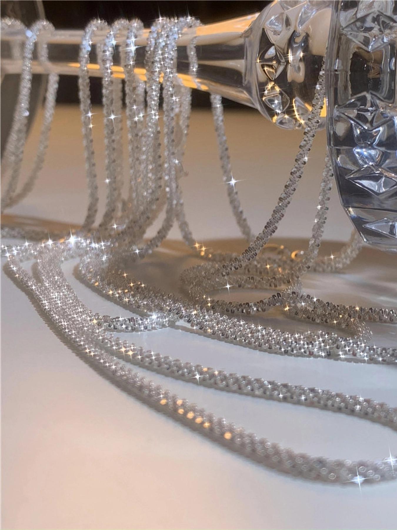 Elegant Artificial Diamond Chain Necklaces for Women, Luxury Sparkling Rhinestones Decor Chain Necklaces, Fashion Matching Jewelry, Bridal Accessories for Wedding & Engagement, Exquisite Chain Jewelry