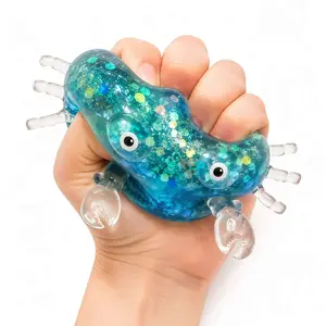 Creative Transparent Glitter Crab Stress Relief Toy, Soft Gel Squeeze Ball, Desktop Decoration Gift, 1/4 Pack, Fun Unwind Accessory