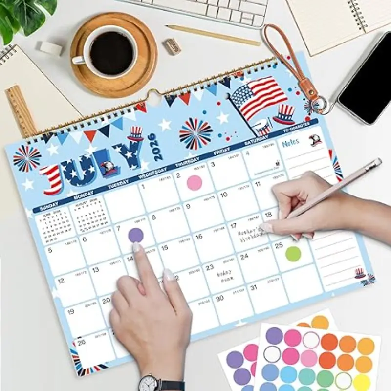2026-2027 18-Month Calendar, Sunday Start, Holiday Markers, Mini Month Preview, Large Writing Space, Notes Section, Desk Hanging Dual Use