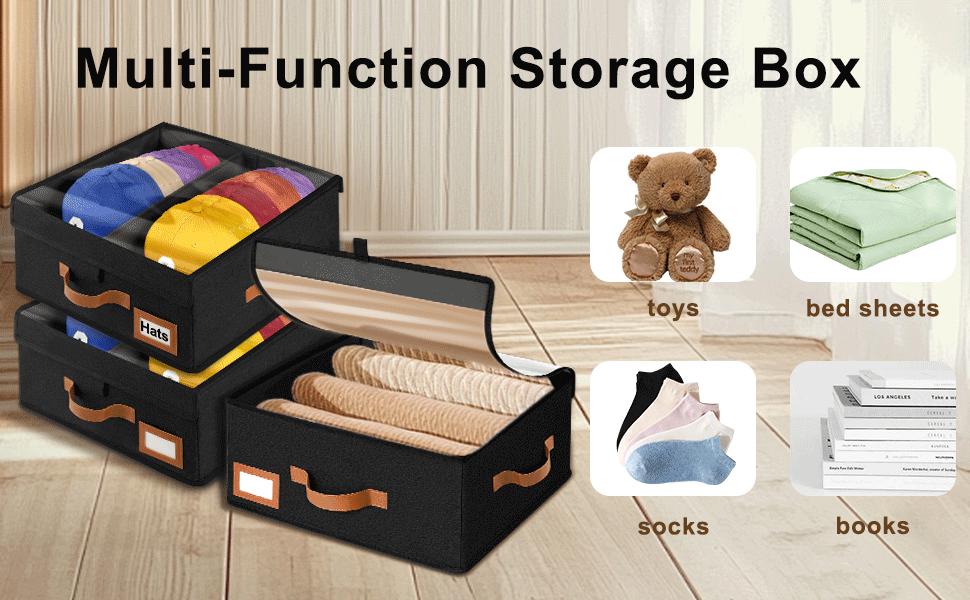 2-in-1 Stackable Hat for Baseball Caps with Clear Lid, Holds 28-32 Caps - Hat Organizer for Baseball & Cowboy Hats, Closet Box for Men & (Black)