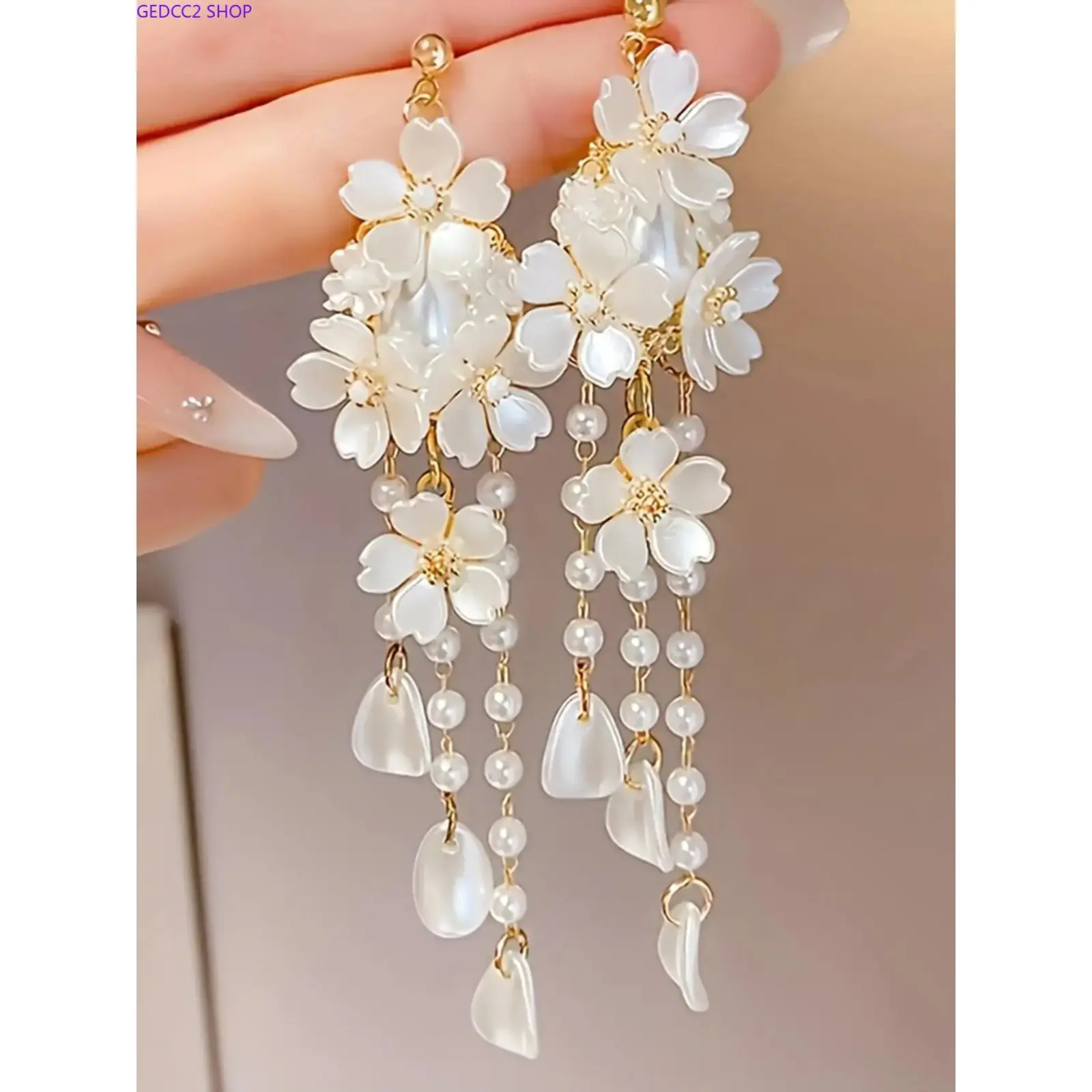 Floral Pearl Dangle Earrings for Women, Long Tassel Drop Statement Earrings, Elegant Fashion Jewelry for Wedding, Party, Date Night & Gifts
