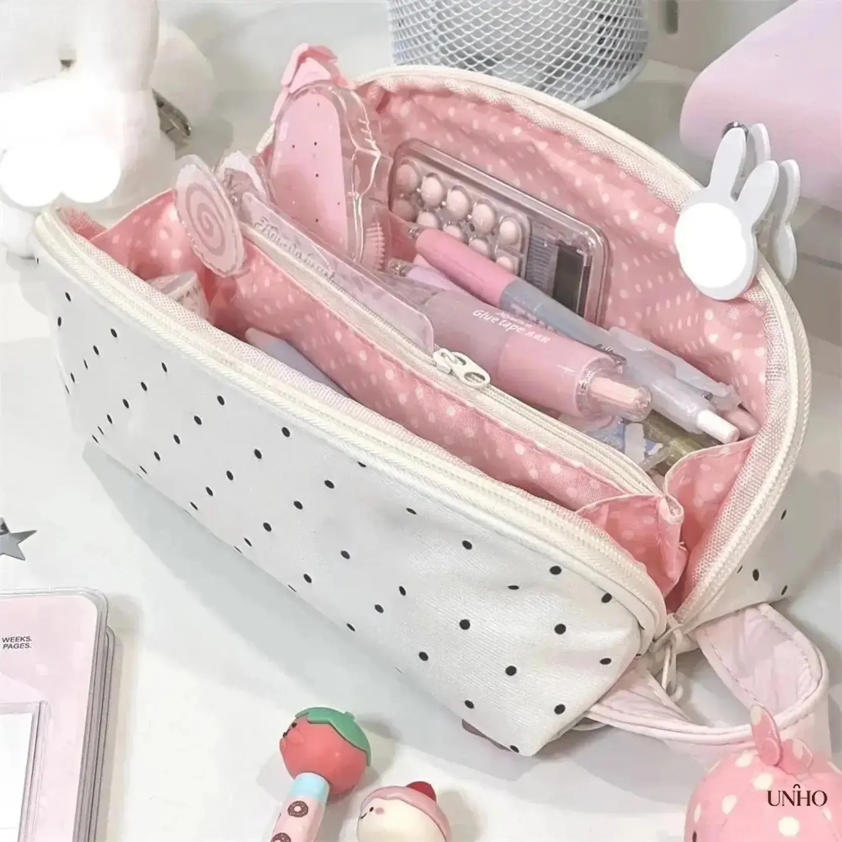 Cute Polka Dot Large-Capacity Canvas Pencil Case for Teens - Double-Layer Multi-Compartment Aesthetic Stationery Organizer, Portable Zipper Pouch for Back to School Shopping, Stuff for School, Office Storage, Girls