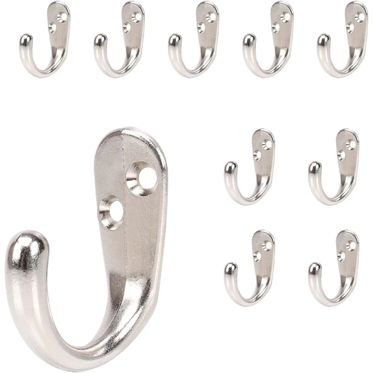 Coat Hooks Wall Mounted - Heavy Duty Metal Single Prong Robe Hanger Rustproof Wall Hooks for Towel Hat Key Bag on Bathroom, Kitchen, Livingroom(10 Pack, Silvery)