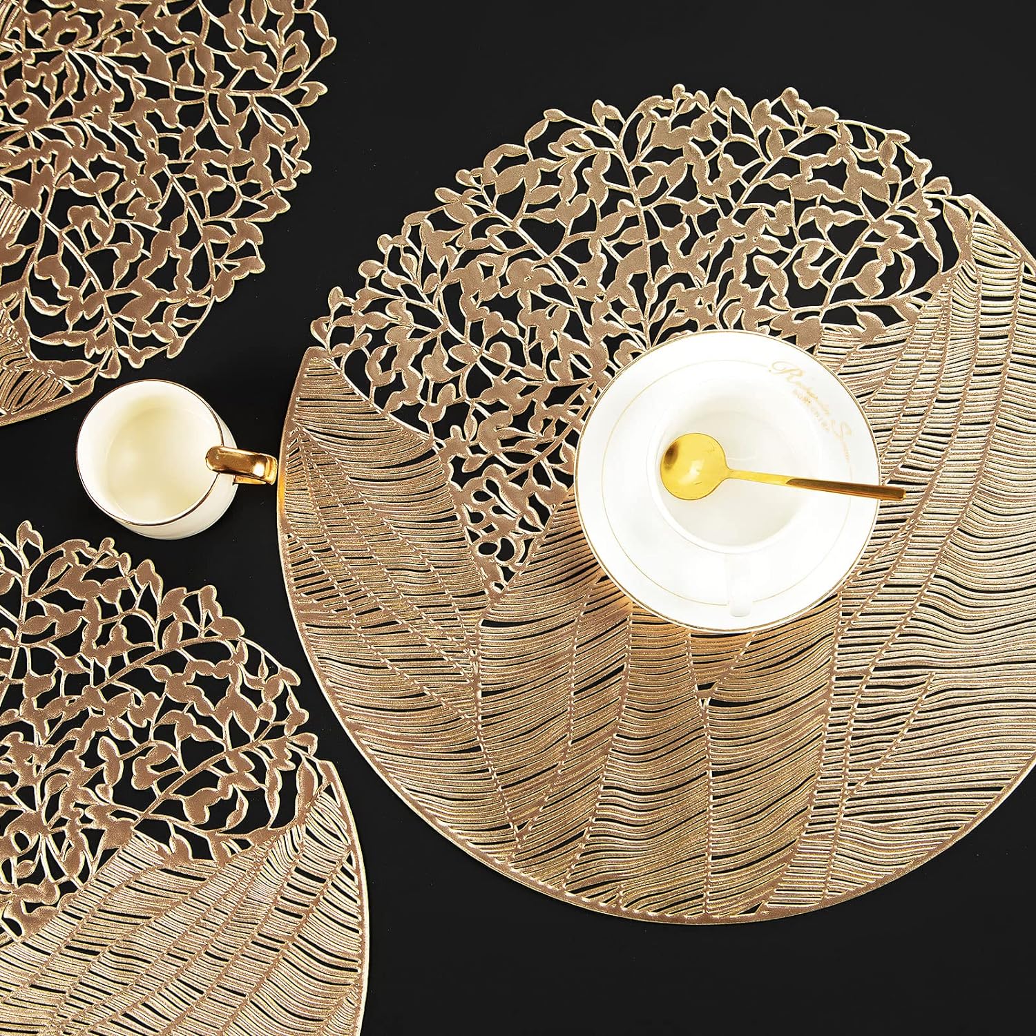 Round Leaf Pattern Placemat, 6 Counts Non-slip Table Mat, Tableware for Dinner, Party, Wedding, Home Decor Supplies, Coasters, Kitchen Decorative Placemat