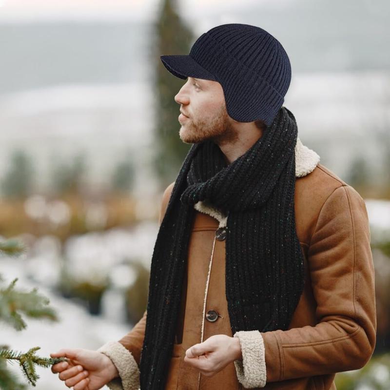 Unisex Winter Beanie with Ear Flaps Brim Essential Adventure Gear for Hiking Camping Ski Dog Walk Windproof Warm Knit Hat for All Outdoor Activities