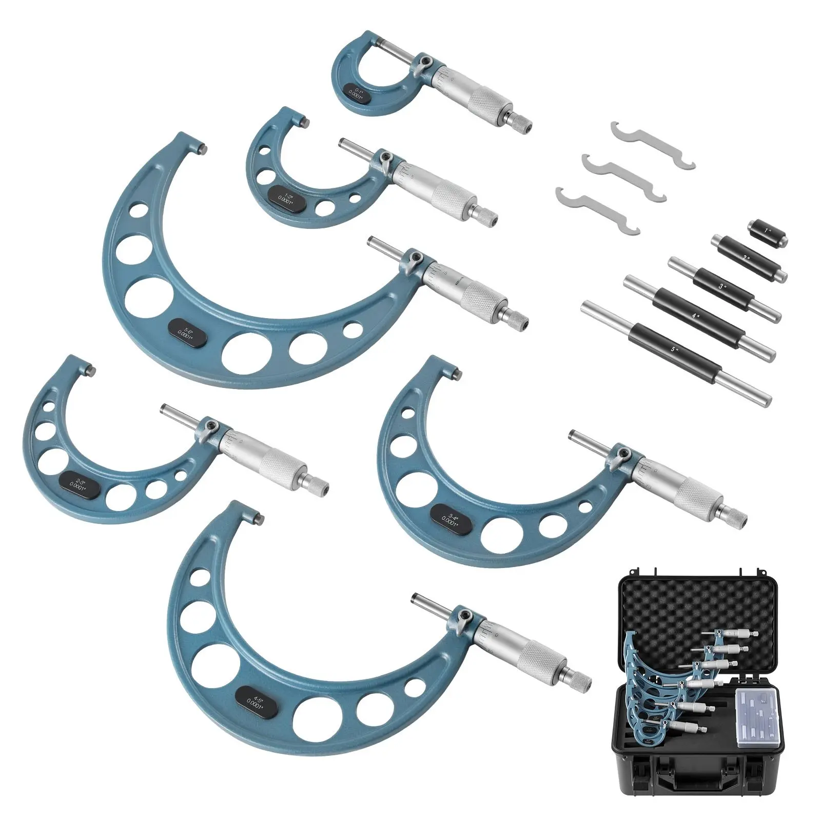 VEVOR 6-Piece Machinist Outside Micrometer Set, 0-1"/1-2"/2-3"/3-4"/4-5"/5-6" Ranges, 0.0001 Accuracy, Professional Tool Kit with Protective Case for Metalworking, Engineering | Summerfinds, DealsForYouDays