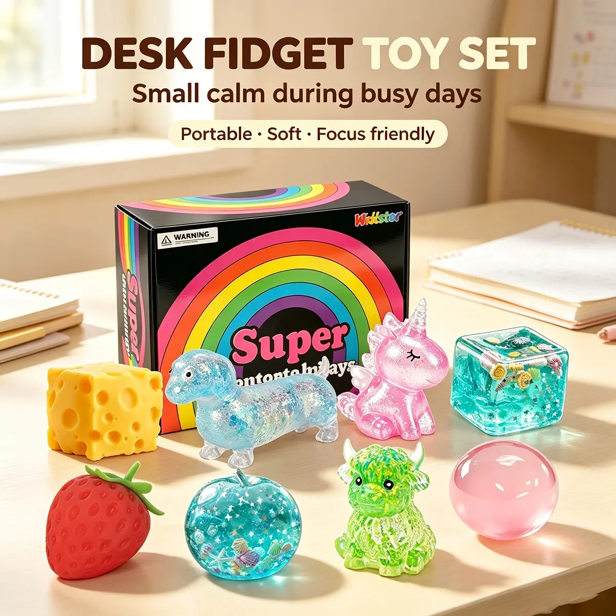 8pcs-Assorted Shaped Jelly Squishy Stress Relief Desk Fidget Toy Set, Mixed Animal Fruit Cheese Transparent Glitter Squeeze Toys, Portable Sensory Decompression Toys to Calm Anxiety & Boost Focus,All-in-One Relax Gift Box for Office Workers, Students&Kids