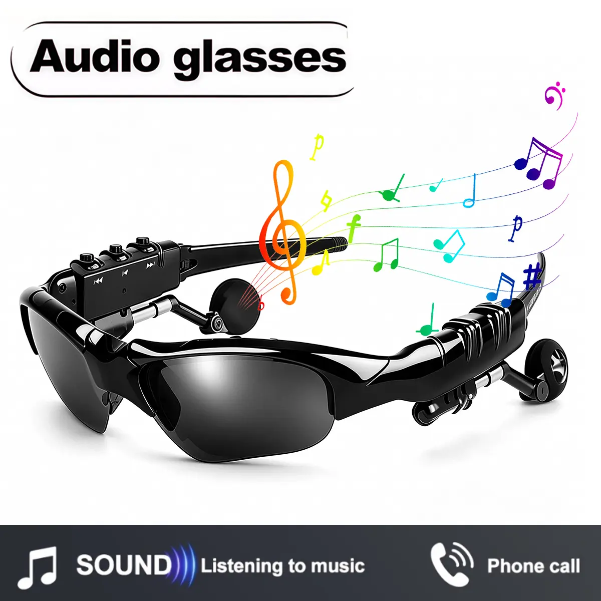 5.3 Bluetooth Sunglasses for Men Women, Open-back Earcup Style, UV-Protection Polarized Lenses, Built in Mic, Hands-Free Calls, Wireless Sunglasses Headphones for Travel, Hiking Sports Cycling