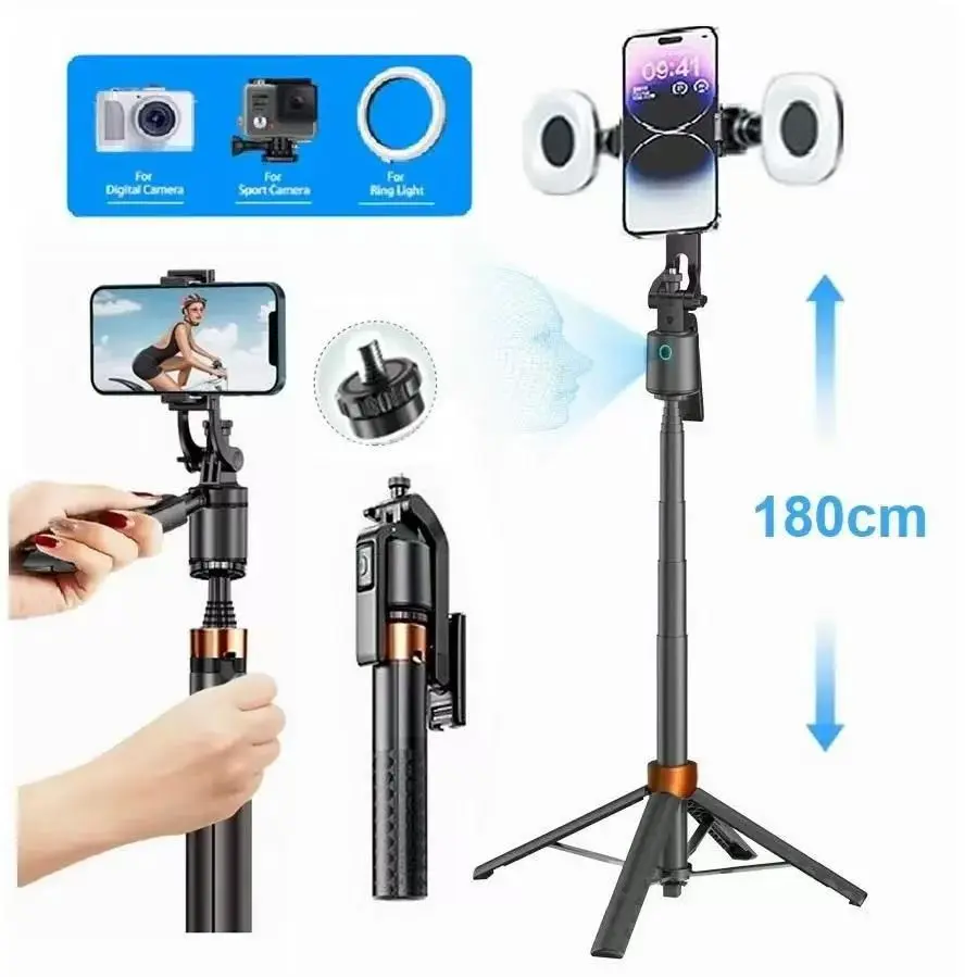 Auto Face Tracking Tripod for iPhone, LED Ring Light with Phone Holder & Bluetooth-compatible Remote, Ideal for Vlogging and Live Streaming, Selfie Accessories, Model Q13