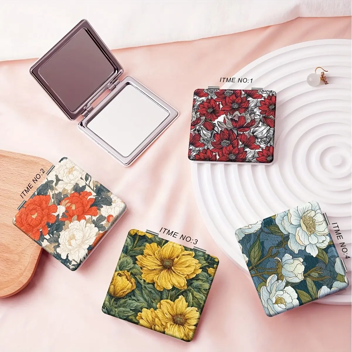 Vintage Oil Painting Floral Compact Mirror, Double Sided Foldable Pocket Makeup Mirror, Retro Peony Flower Pattern Portable Travel Cosmetic Mirror, Gift for Women Girls