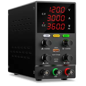 DC Power  Variable, 120V 3A Adjustable Switching Regulated DC Bench Power  with Intelligent  Mode, 18W USB Interface, Precision Encoder Knob (Black)