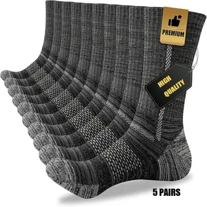 5 Pairs High-Quality Men'S Crew Work Socks for All Seasons, Suitable for Hiking, Running, Sports Socks, Men'S Midsole Boots, Socks