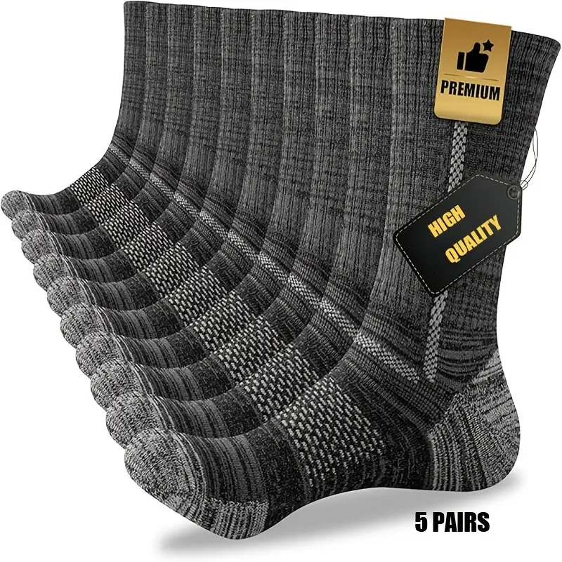 5 Pairs High-Quality Men'S Crew Work Socks for All Seasons, Suitable for Hiking, Running, Sports Socks, Men'S Midsole Boots, Socks