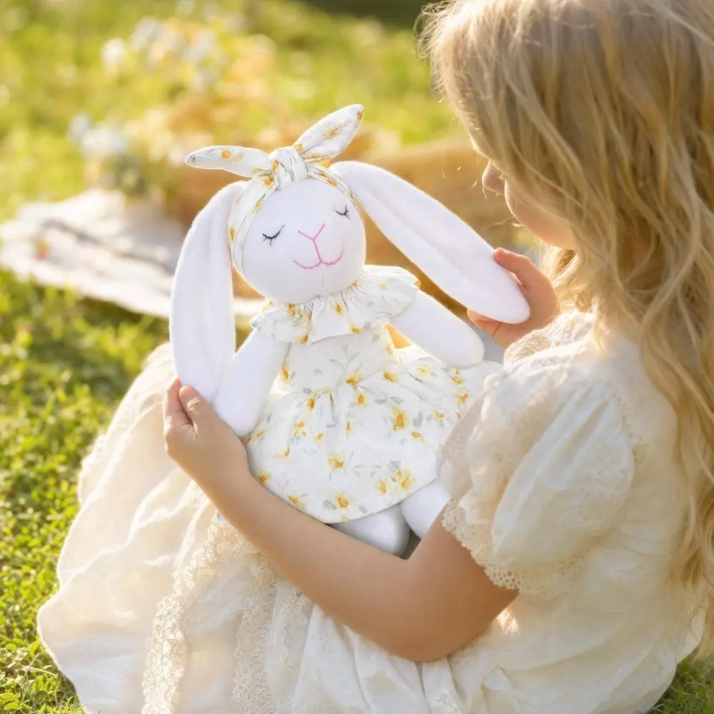 Soft and Cute Long-Eared Rabbit Plush Doll, Floral Print Dress Rabbit Plush Toy Pillow Doll, Comfort Rabbit Plush Doll, Children's Companion Doll, Room Decoration Ornament, Girls' Holiday Gift Birthday Gift, Thanksgiving Halloween Christmas Easter