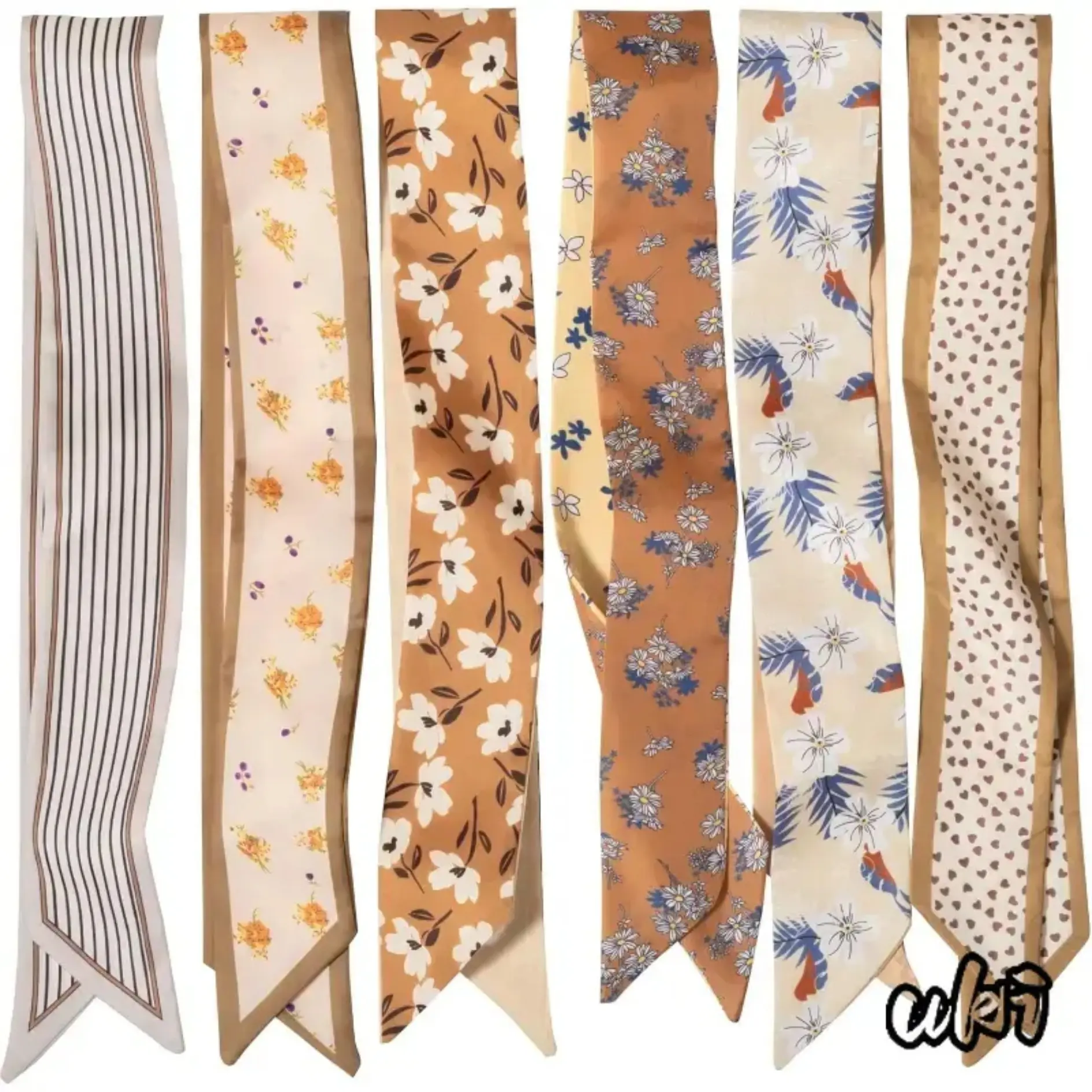Women’s 6-Piece Polyester Satin Neck Scarves Set, Assorted Mixed Floral & Classic Paisley Prints, Silky Smooth DIY Bag Accessory for Casual Going-Out, Indoor Styling, Female Friends’ All-Season Neck/Hair Decor, Neck Scarf, Floral Mix
