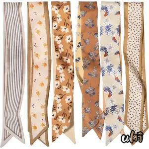 6 Pack Women’s Polyester Satin Boho Scarves With Assorted Multicolor Floral Prints, Versatile All-season Accessory For Daily Neck Wearing And Stylish Hair Decoration room decor diy bag