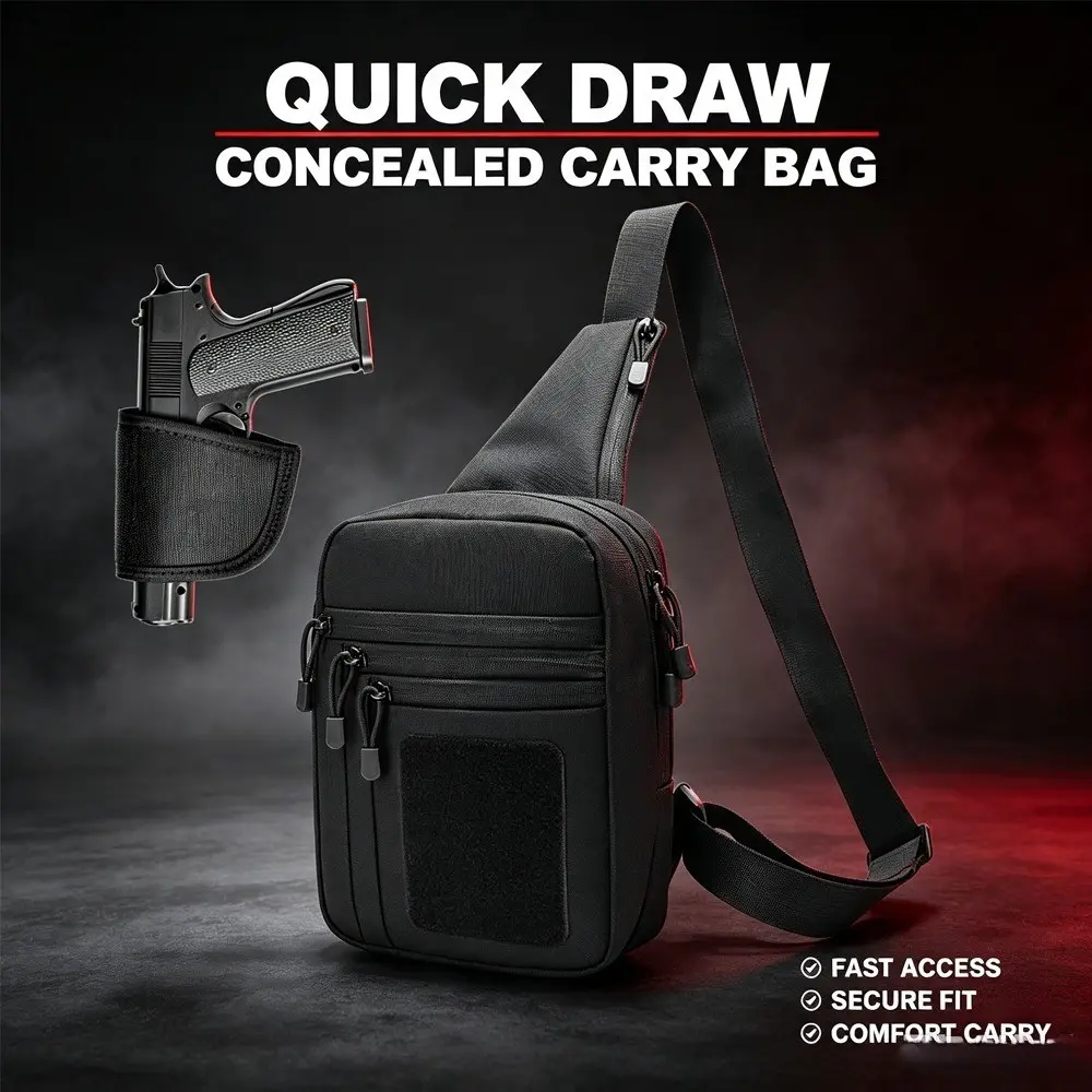 Unisex Ccw Tactical Shoulder Bag, Portable Crossbody Backpack, Concealed Carry Chest Pack, Webbing Panel, All-Season Nylon