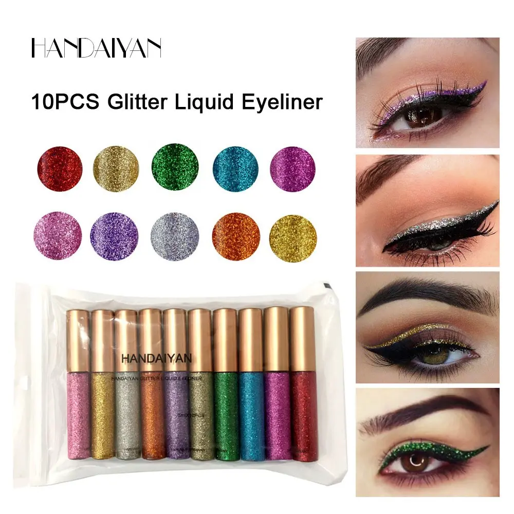 Handaiyan10 Color Shimmer Eye Liner Set, Eyeliner Bundle, Glittering Sparkle Liquid Eyeliner Pen, Stage Performance Night Club Makeup, Bright Eye Liner Liquid