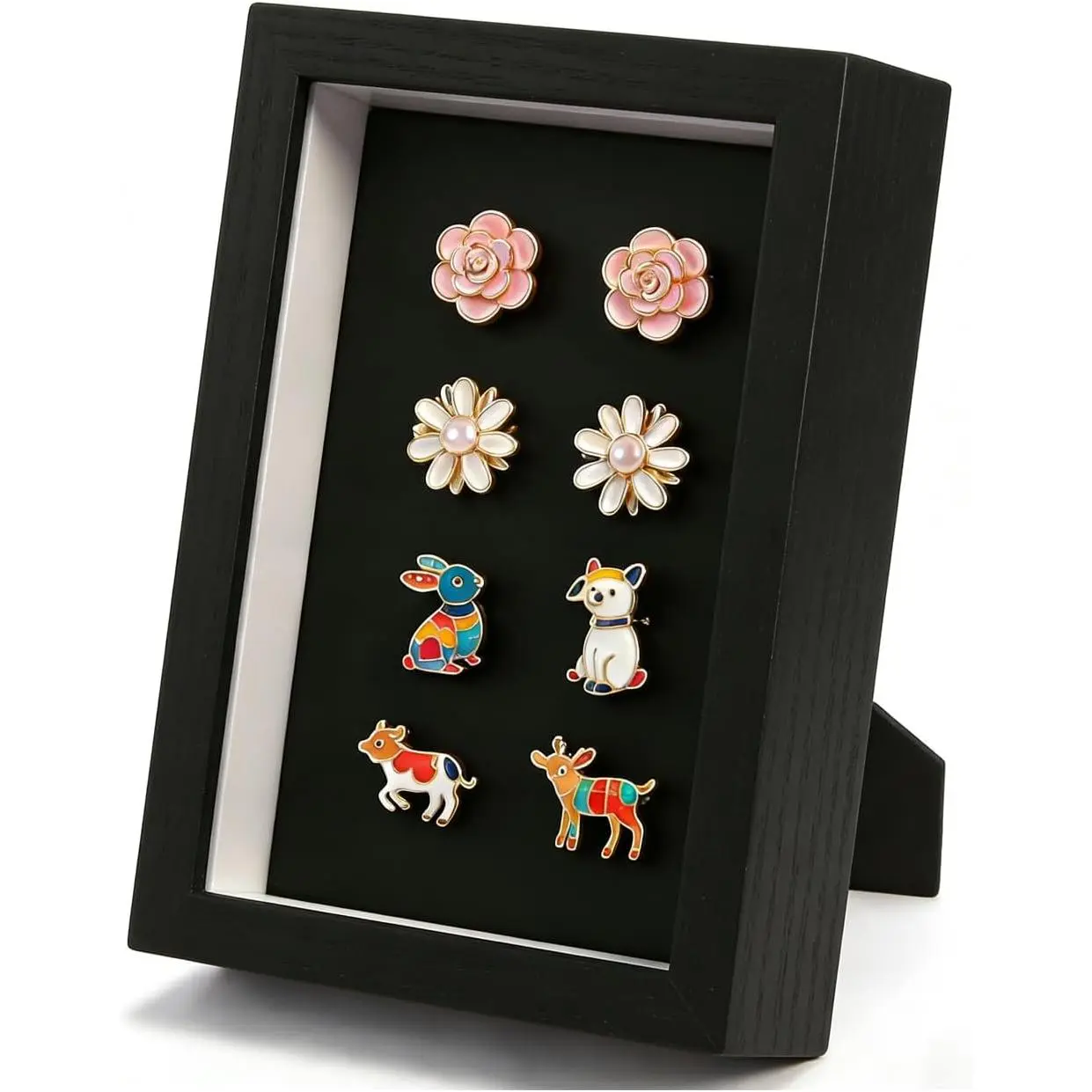 Pin Display Case, Enamel Pin Collection Display with Deep Shadow Box Picture Frame with True Glass or DIY Craft Shadowbox for Shells/,  or Tabletop Display (Black, 1P 4*6)