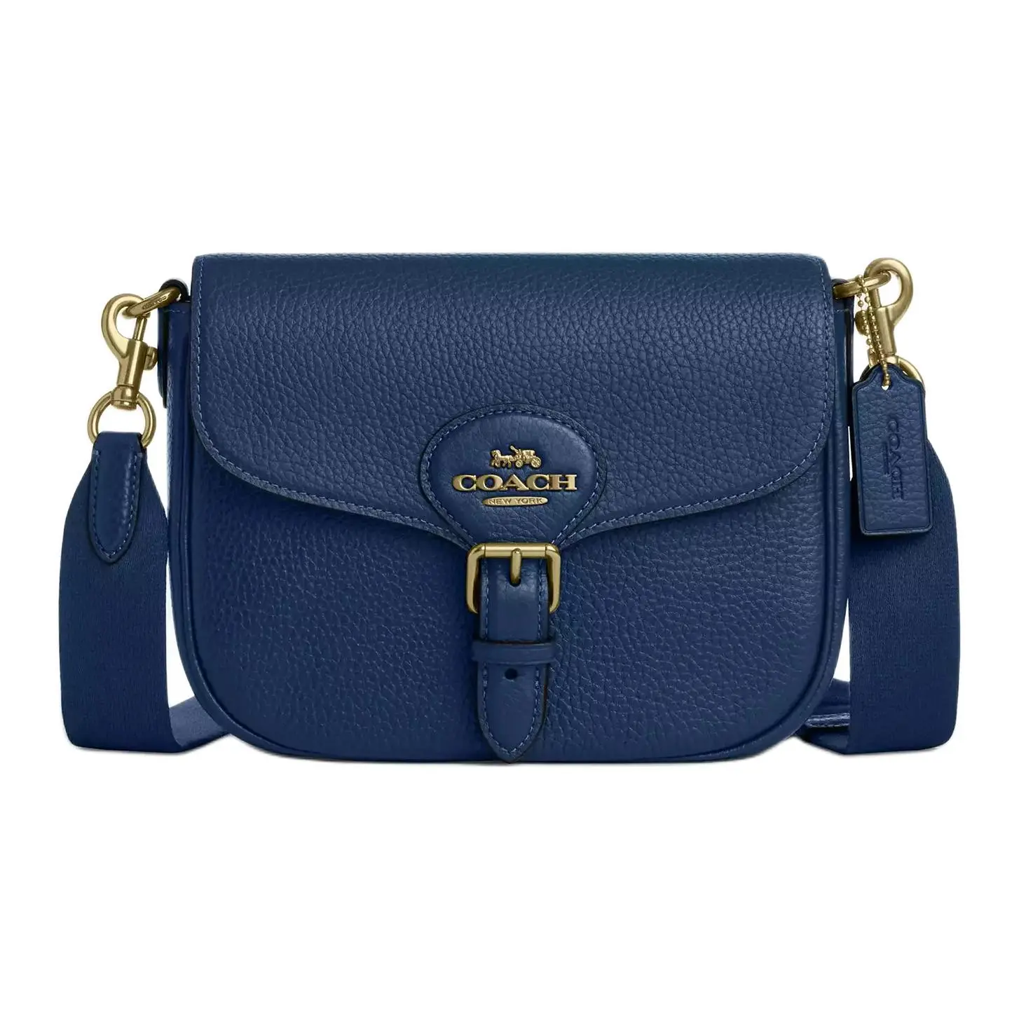 COACH Amelia 23 Saddle Bag in Pebbled Leather – Medium, Gold-Tone Hardware, Women’s Crossbody Shoulder Bag in Blue