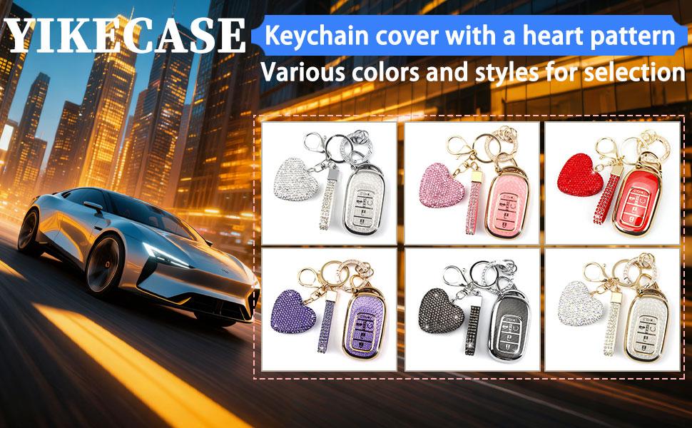 Key Fob Cover with Diamond Keychain Car Key Holder Compatible with Honda 2023 2024 Accord Civic HRV CRV Pilot Smart Remote Key Protector for Women 5 Buttons, (Pink-Heart) Key Fob Cover with Diamond Keychain Car Key Holder Compatible with Honda 2023 2024 Accord Civic HRV CRV Pilot Smart Remote Key Protector for Women 5 Buttons, (Pink-Heart)