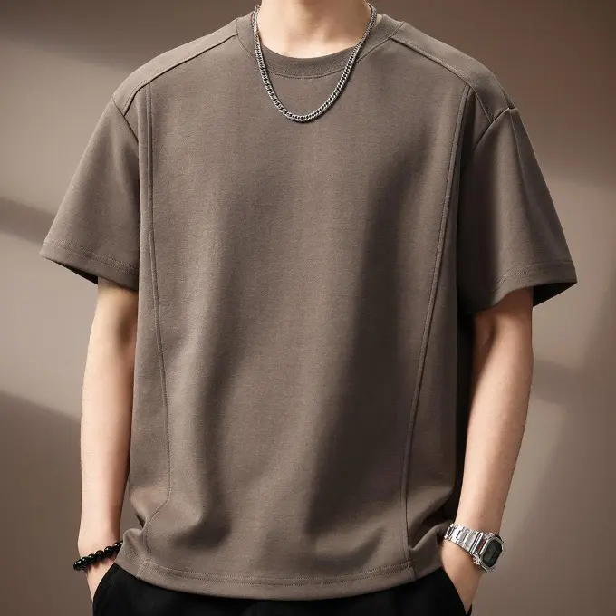 Men’s Oversized Crew‑Neck Short‑Sleeve T‑Shirt, Raglan Seam Panel Stitching Drop‑Shoulder Tee, Loose Cleanfit Casual Top for Summer Daily Street Commute #SummerVibes