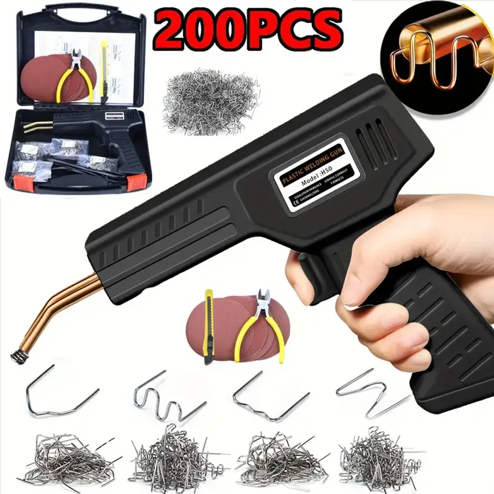 Car Repair Plastic Welder, Thermal Plastic Welding Gun, Includes Box, 200 Pins, Screwdriver, Sandpaper, Durable, Portable, Handheld Plastic Welder