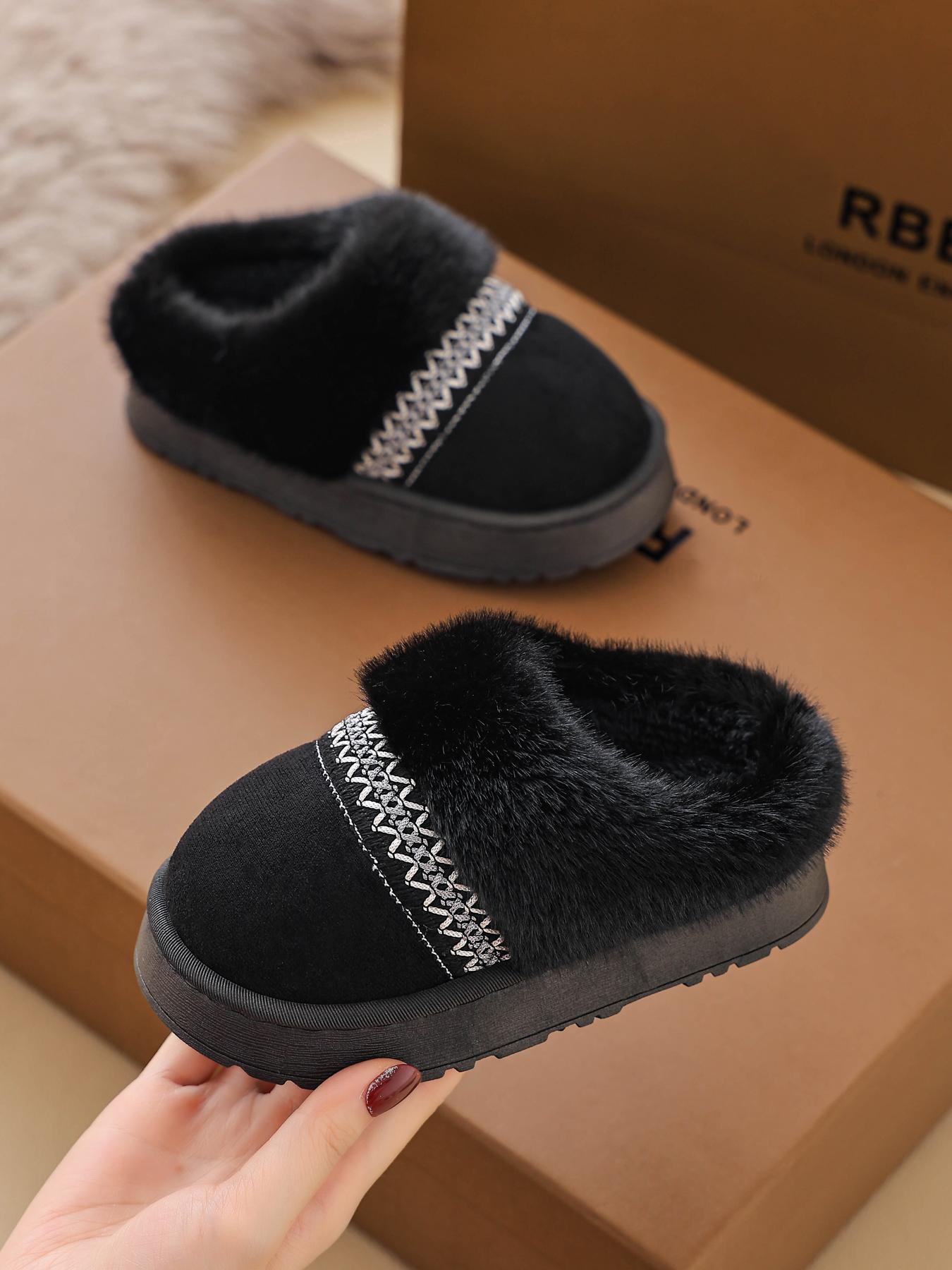 NewNewFabric Slippers for Autumn Winter, Indoor Home Anti-Slip Warm Plush Shoes, Unisex Kids Thick Casual Footwear