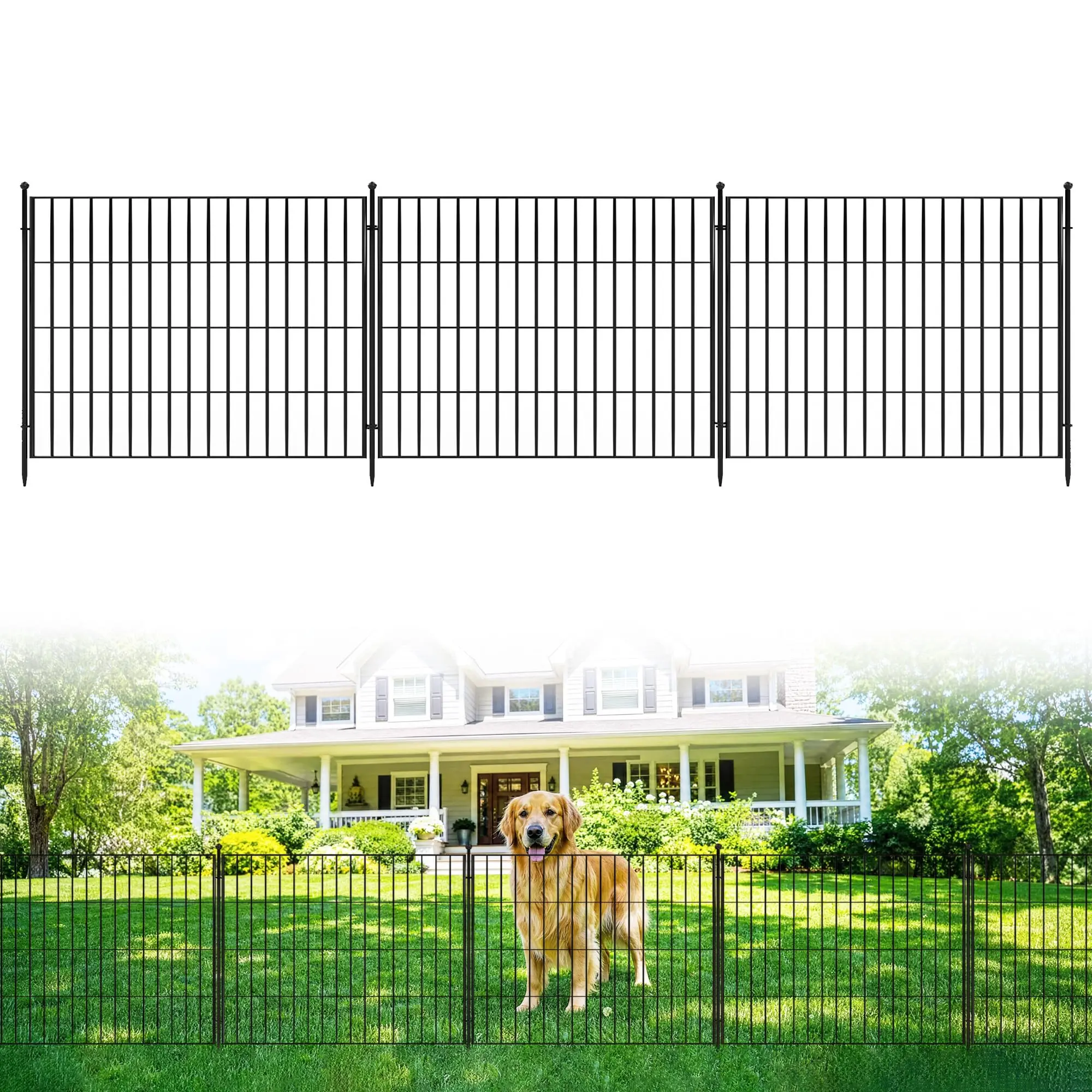 24"/32"/40" No-Dig Metal Garden Fence Panels, Rustproof Iron Landscape Edging for Flower Beds, Pet Barrier Gate for Yard Patio, Easy Install Outdoor Decorative Fencing, Arched/Rectangular