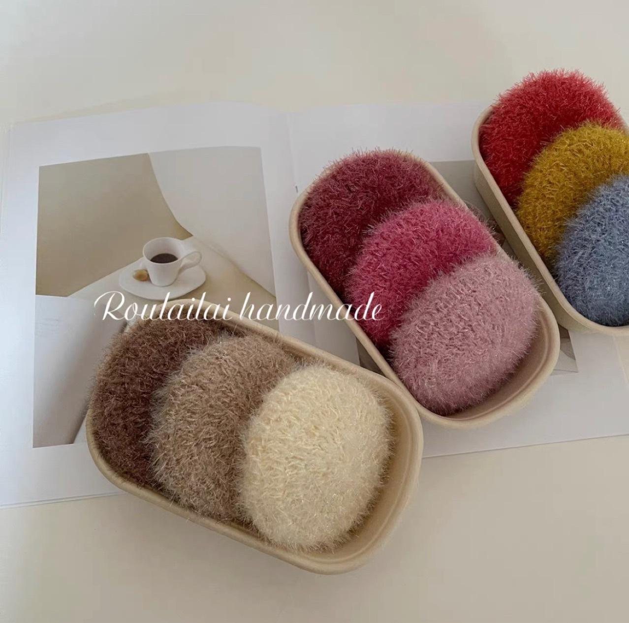 [3-Pack] Korean Handmade Crochet Acrylic Cute Candy-Colored Round Dish Towels, Portable Cleaning Cloths, Random Colors