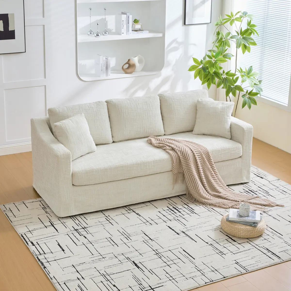[Bellemave] 83.86" Modern Casual Sofa, Chenille Fabric, Deep Seat, Three-Seater, With Removable Upholstery Cover, Suitable For Living Room, Bedroom, Apartment