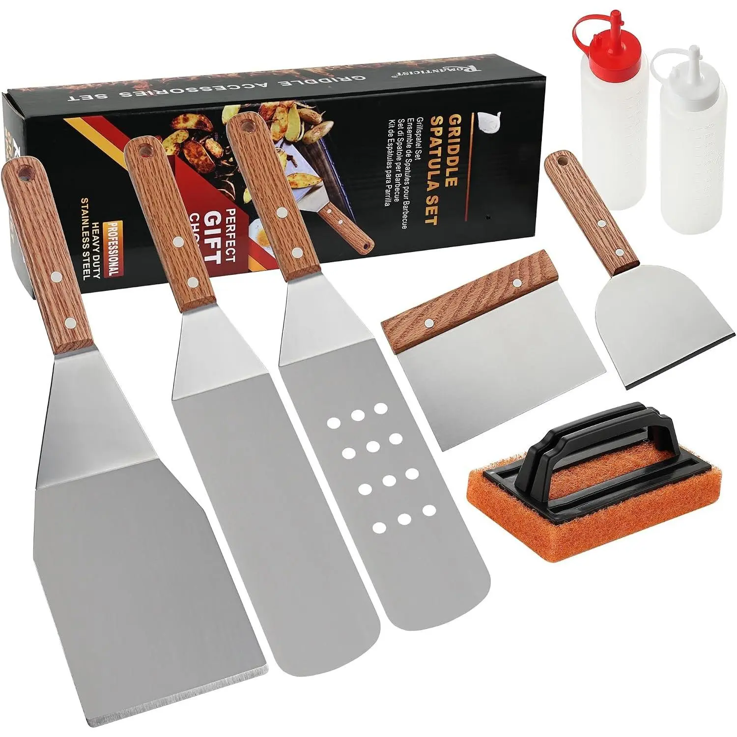 8 count Professional Griddle Accessories Kit - Heavy Duty Stainless Steel Grill Spatula Set for Grill Griddle Hibachi Flat Top Outdoor Cooking -  Grill   Birthday Wedding