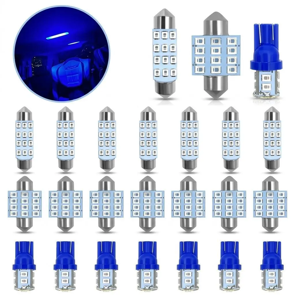 Super Bright T10 Size Festoon Bulbs Blue LED Interior Car Light Bulb Kit For Dome Map License Plate 12V Error Free Plug And Play Vehicle Accessories