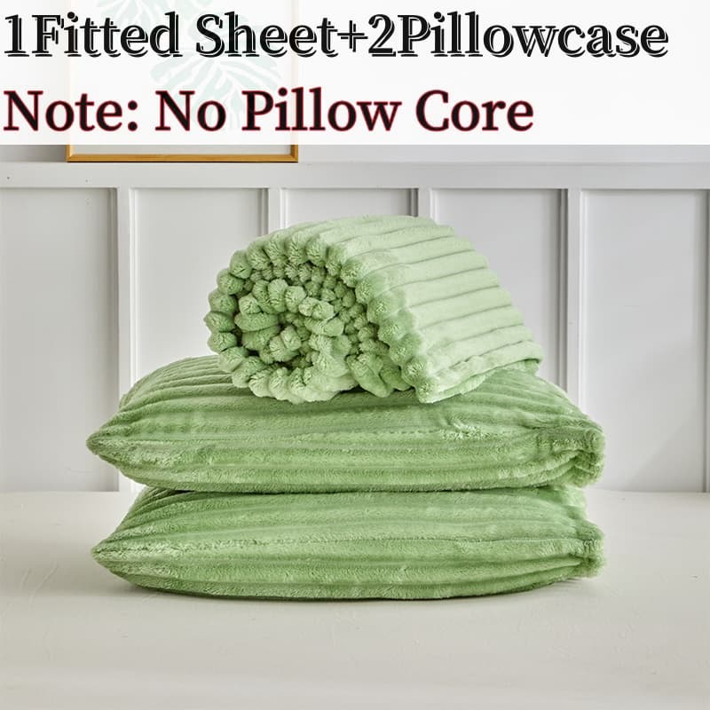 3.3 Inch Elastic Bed Sheet Set, Deep Pocket Design Fitted Sheets, Polyester Fiber, No Print Style, Thick Velvet Fabric, 11.81 Inches Tall