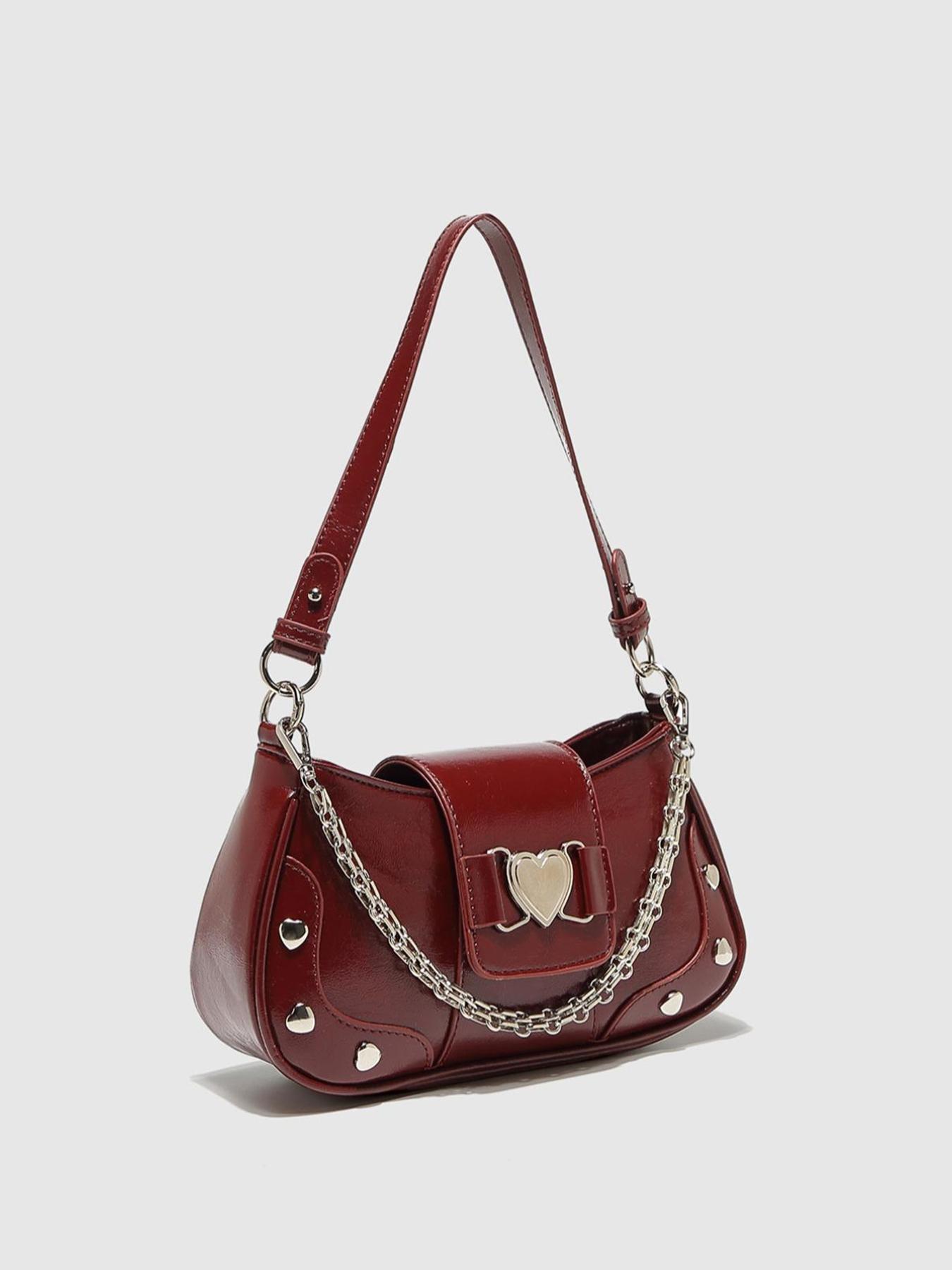 Women's Fashion Chain Decor Shoulder Bag, Heart Decorated Crocodile Textured Pu Leather Bag for Daily Used, Trendy All-match Underarm Bag, Cute Y2k Punk Style Hobo Dumpling Bag, Casual Zipper Purse, Chic Chain Crossbody