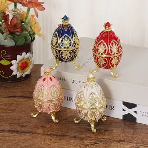 Elegant Fabergé Style Easter Hand-Drawn Crystal Hinged Jewelry Box, Practical Collection Organizer, Stylish Storage Solution