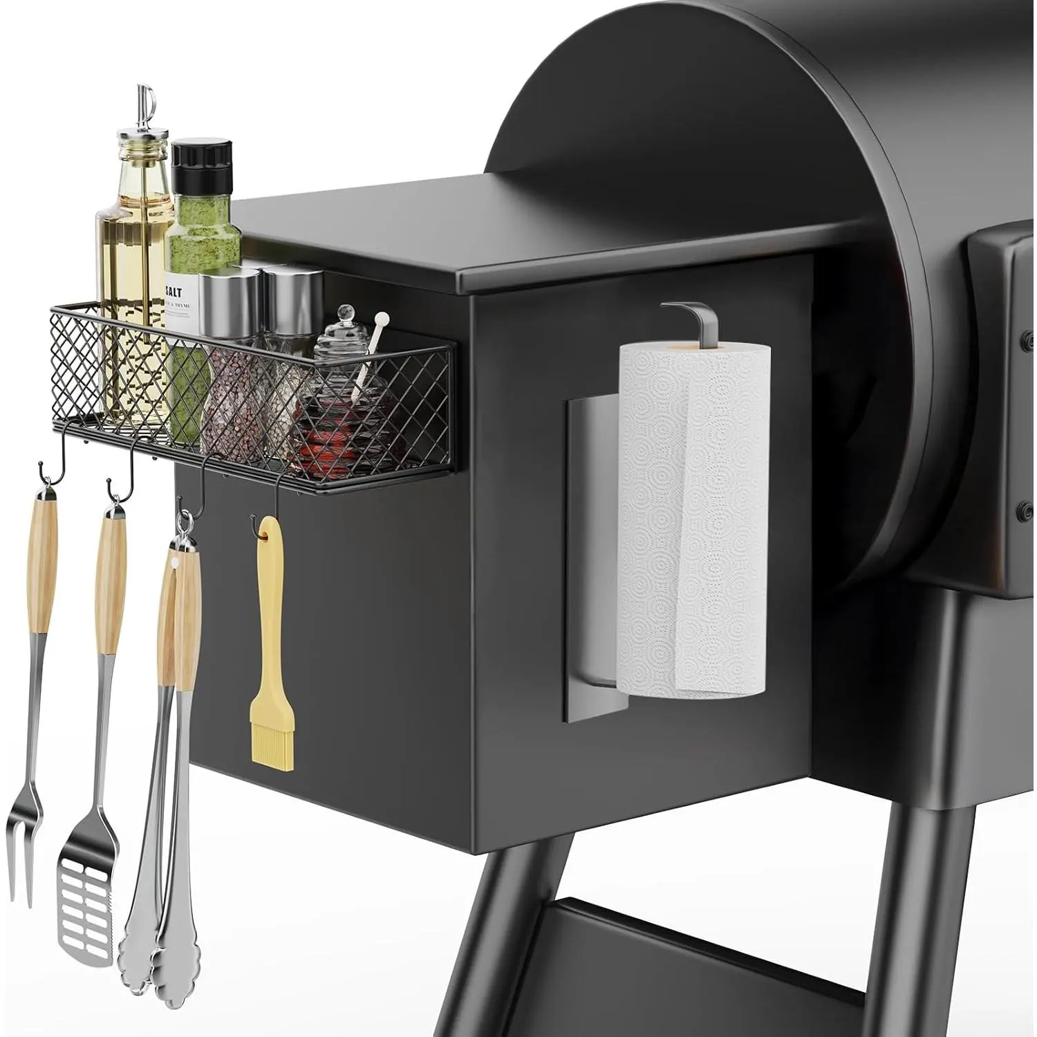 1 Pack  Storage Bin for Traeger  Grill  with Paper Towel Holder, Grill Basket for Some Models of Traeger/Pit /Z Grill  Accessories, Griddle  for Outdoor