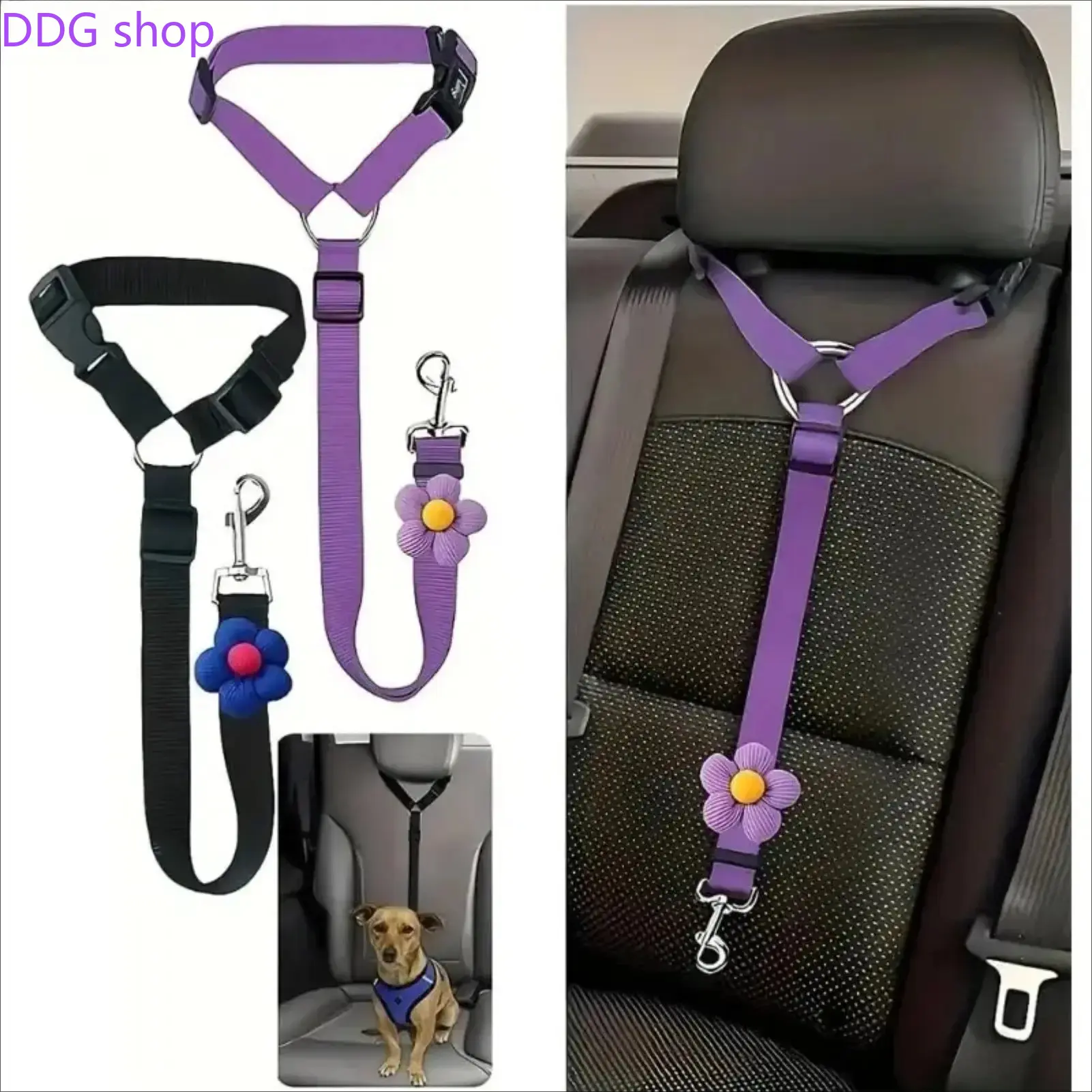 2 Packs Adjustable Dog Car Seatbelt Harness, Pet Headrest Restraint Tether, Safe Vehicle Seat Belt for Dogs and Puppies, Durable Secure Travel Accessory for Pet Car Riding and Road Trip Safety