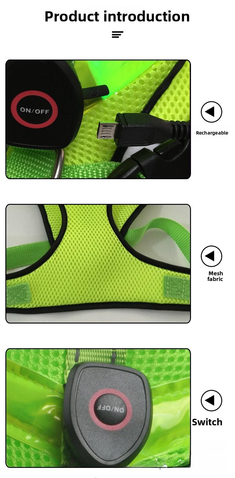 Pet Light-Up Dog Vest LED Flashing Dog Walking Harness USB Rechargeable Luminous Chest Strap Vest