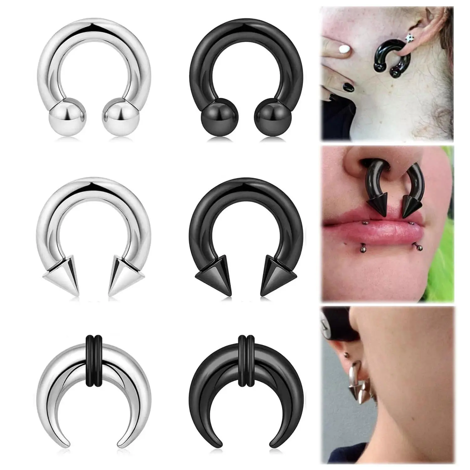 1 Pc of Stainless Steel Septum Pincher Tapers Stretching Kit C Shape Septum Piercing Jewelry Heavy Ear Gauges Earrings 8g-2g