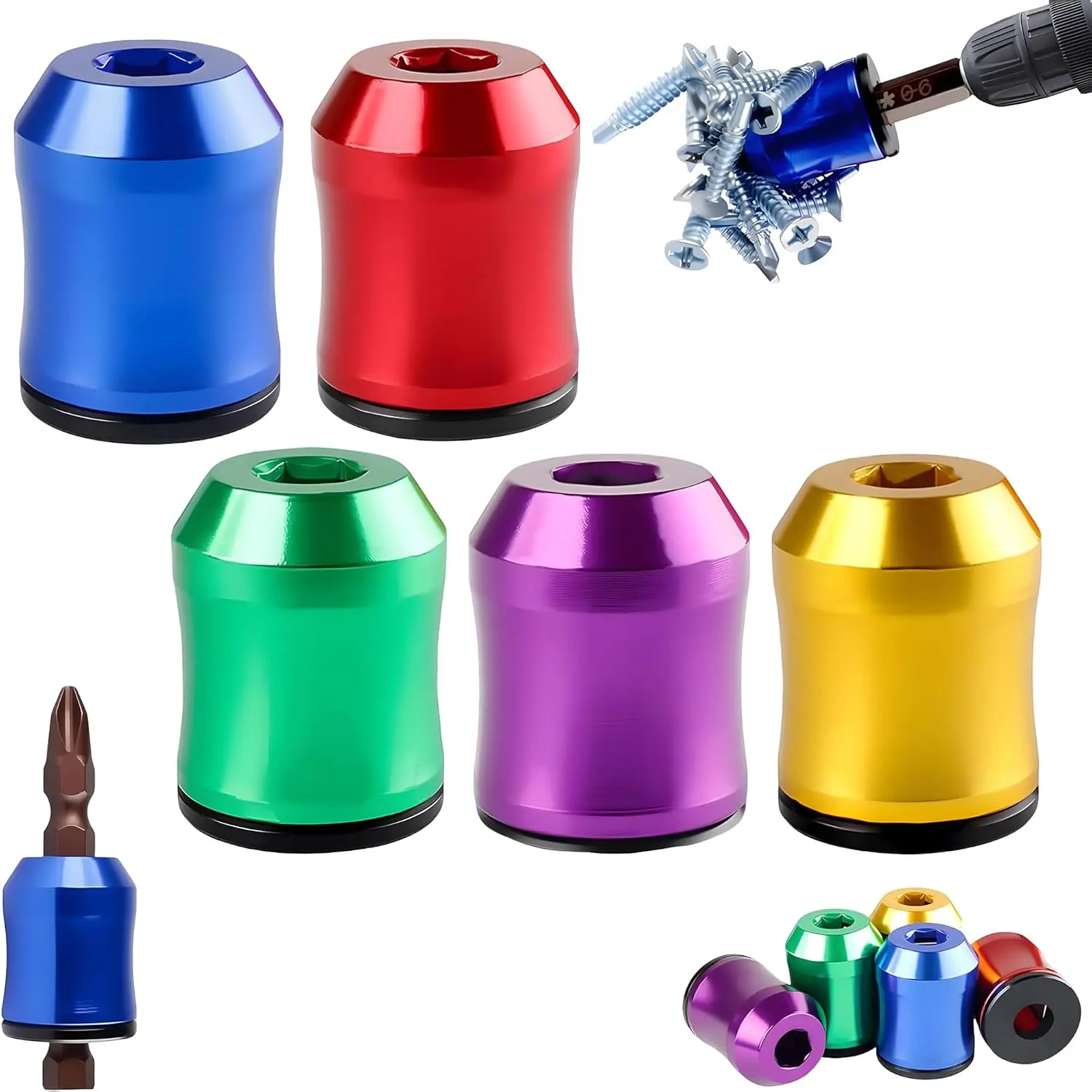 5/3PCS Magnetic Screw Ring - Alloy Steel Upgrade Screwdriver Head Ring with Anti-Slip Grip, Removable Universal Fit for Drill Tools, Household Repairs
