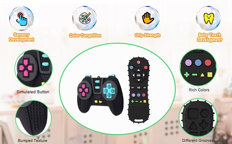 Baby Teething Toys Chew Toy,[BPA Free,CPC-Certified] Silicone Remote Control and Game Controller Teethers for Toddlers, Infants, Boys, Girls, Baby's Christmas Gift